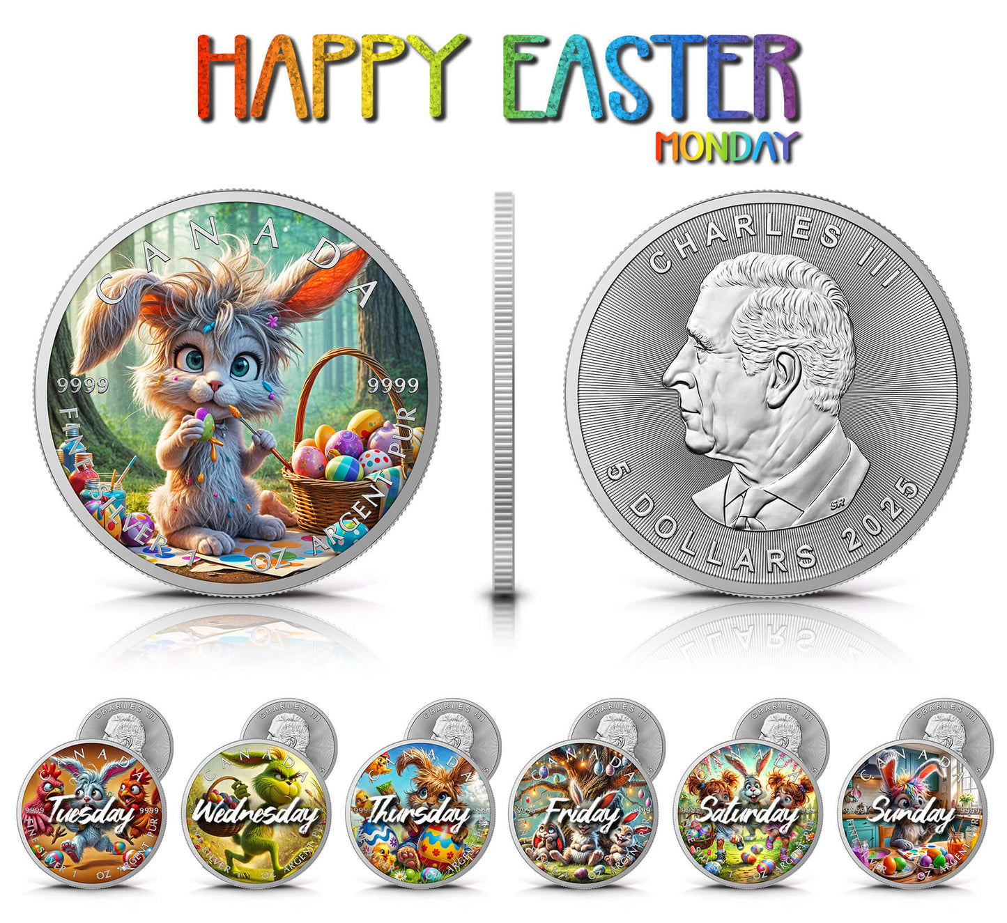 Maple Leaf 2025 - Frohe Ostern - (1) Montag - 1 oz Silbermünze Farbe***