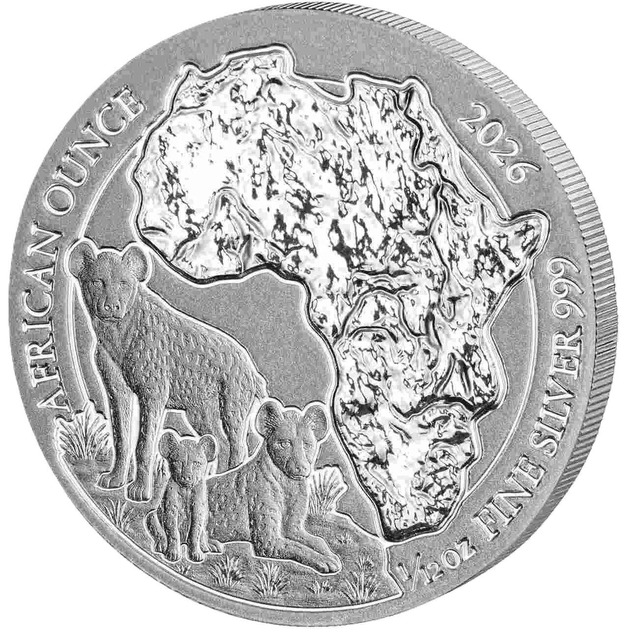 Ruanda African Ounce - Tüpfelhyäne - 2026 1/12 oz Silbermünze BU