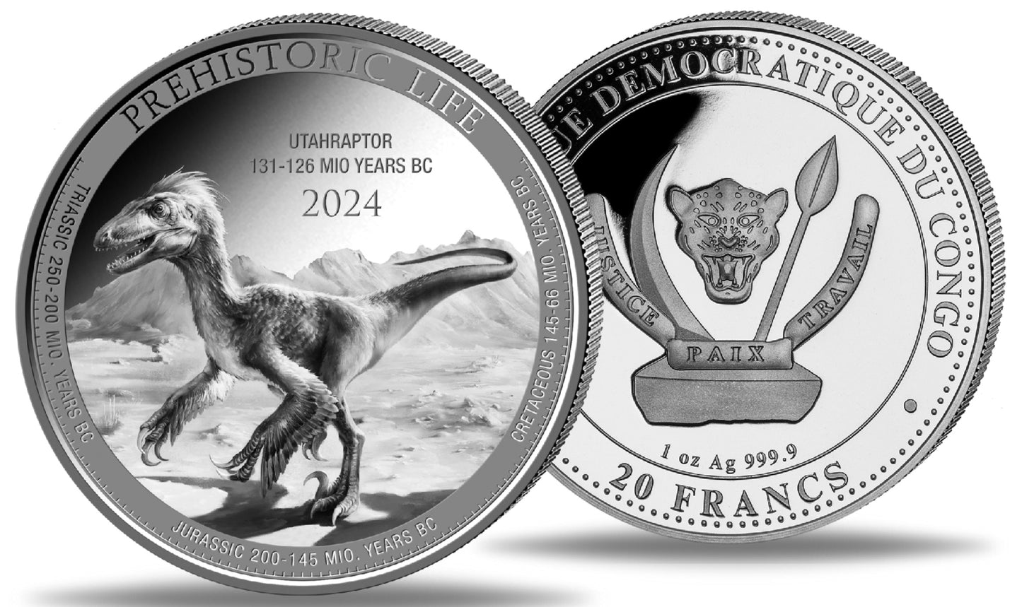 Silbermünze 1 oz Prehistoric Life II Utahraptor 2024 20 Francs*