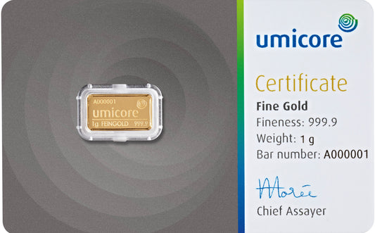 Goldbarren 1 Gramm Umicore Goldbarren 999.9 Gold**