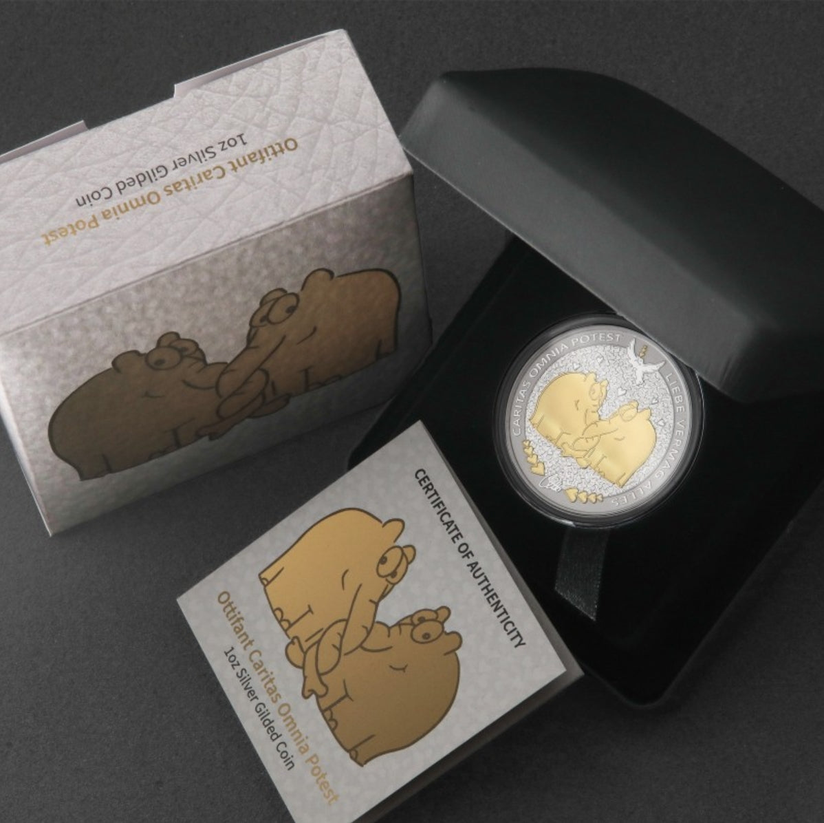 Ottifanten Rüsselfanten "Caritas Omnia Potest" - gilded - vergoldet  - 1 oz Silbermünze 2025***