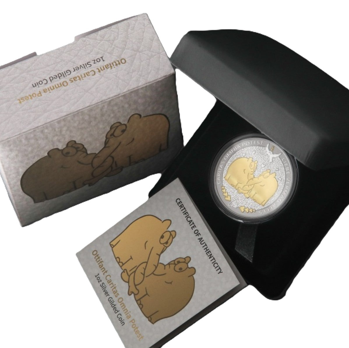 Ottifanten Rüsselfanten "Caritas Omnia Potest" - gilded - vergoldet - 1 oz Silbermünze 2025 inkl. Signatur von Otto Waalkes***