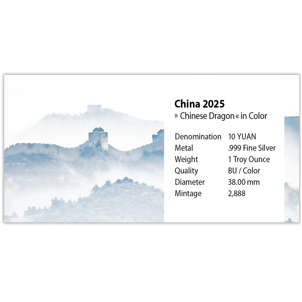 China Chinese Dragon 2025 - 1 oz Silbermünze BU Farbe Color***