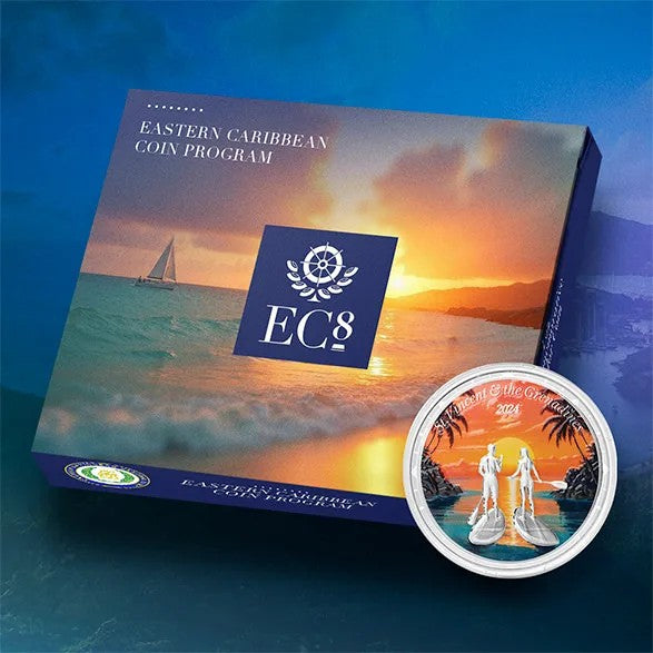 Eastern Caribbean - EC8 - St. Vincent & the Grenadinen - Paddleboard Couple - 2024 - 1 oz Silbermünze PL Farbe Color***