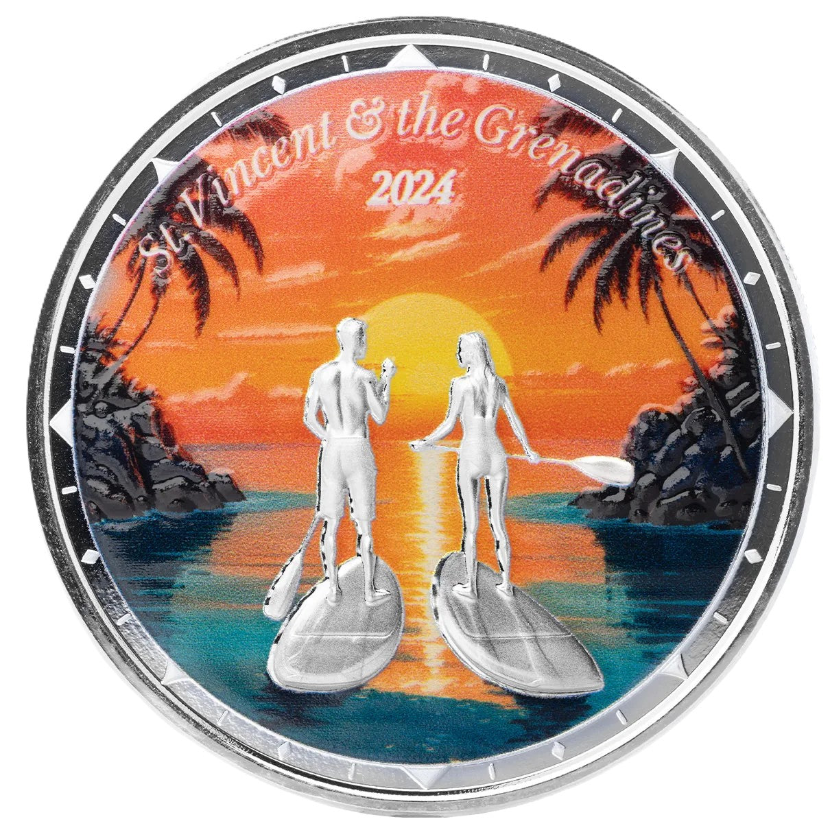 Eastern Caribbean - EC8 - St. Vincent & the Grenadinen - Paddleboard Couple - 2024 - 1 oz Silbermünze PL Farbe Color***