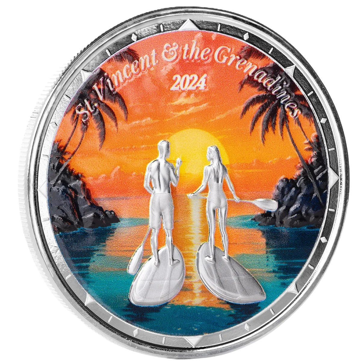 Eastern Caribbean - EC8 - St. Vincent & the Grenadinen - Paddleboard Couple - 2024 - 1 oz Silbermünze PL Farbe Color***