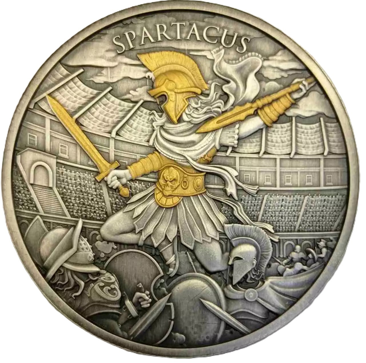 USA - Legendary Warriors - Spartacus #8. -1 oz Silbermedaille Antik - teilvergoldet