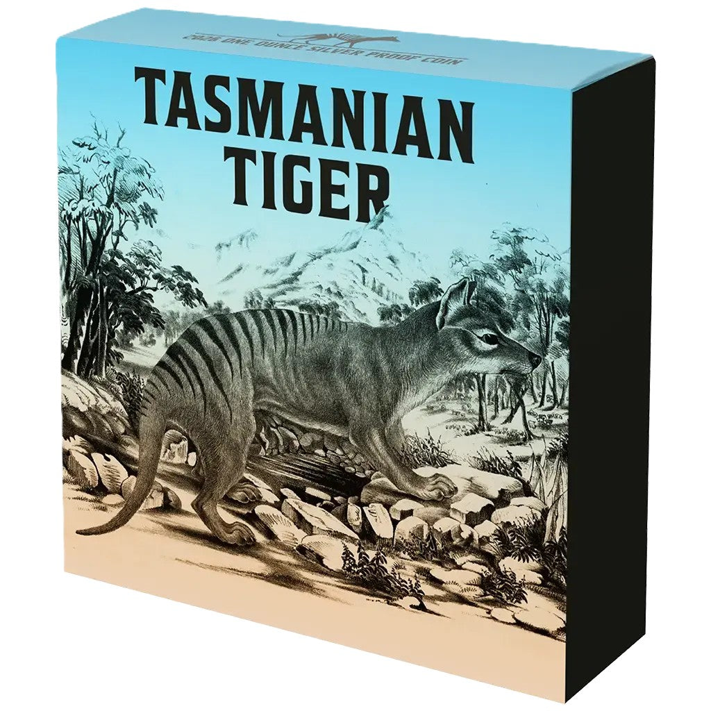 Niue Tasmanischer Tiger 2026 - Teilvergoldet - 1 oz Silbermünze - Black Proof***
