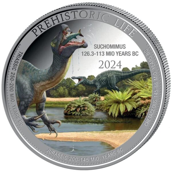 Silbermünze 1 oz Prehistoric Life II Suchomimus Color 2024 20 Francs*