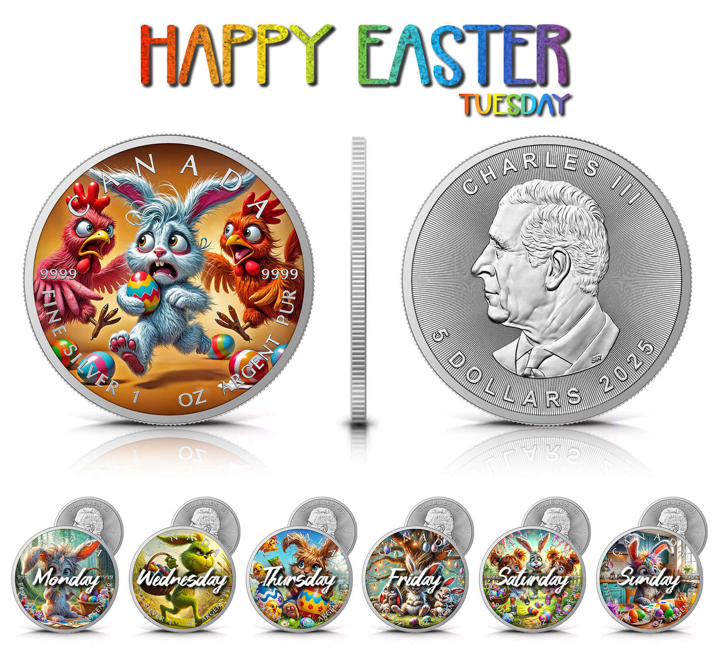 Maple Leaf 2025 - Frohe Ostern - (2) Dienstag - 1 oz Silbermünze Farbe***
