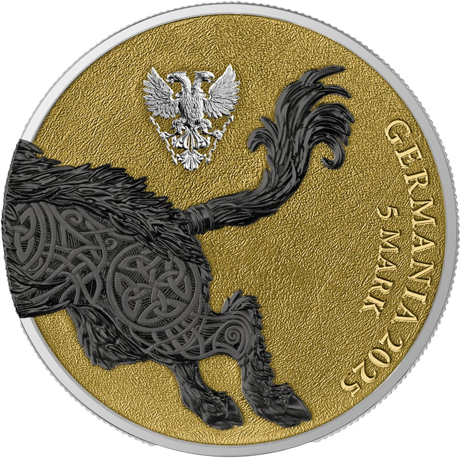 Germania Mint - Germania Beasts - Gullinbursti GEMINUS 2025 - 2 x 1 oz Silbermünze Ruthenium Gilded***