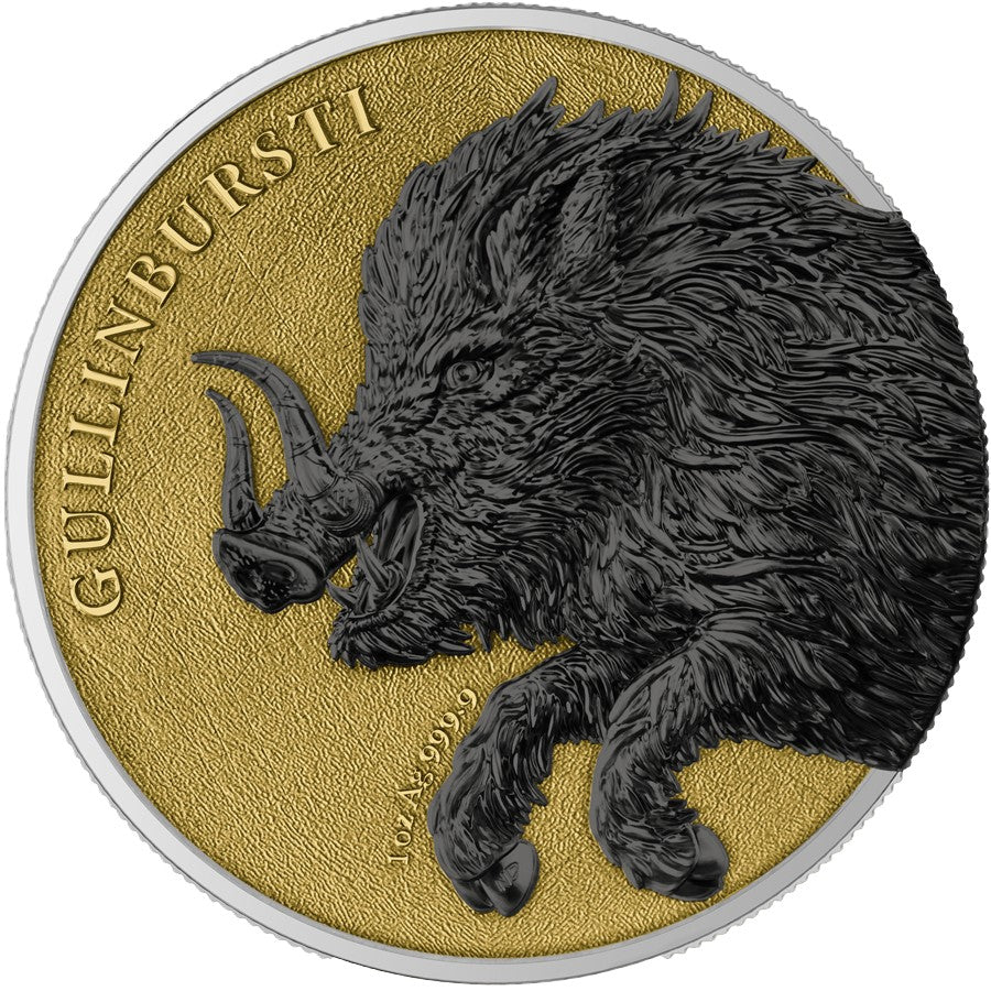 Germania Mint - Germania Beasts - Gullinbursti GEMINUS 2025 - 2 x 1 oz Silbermünze Ruthenium Gilded***