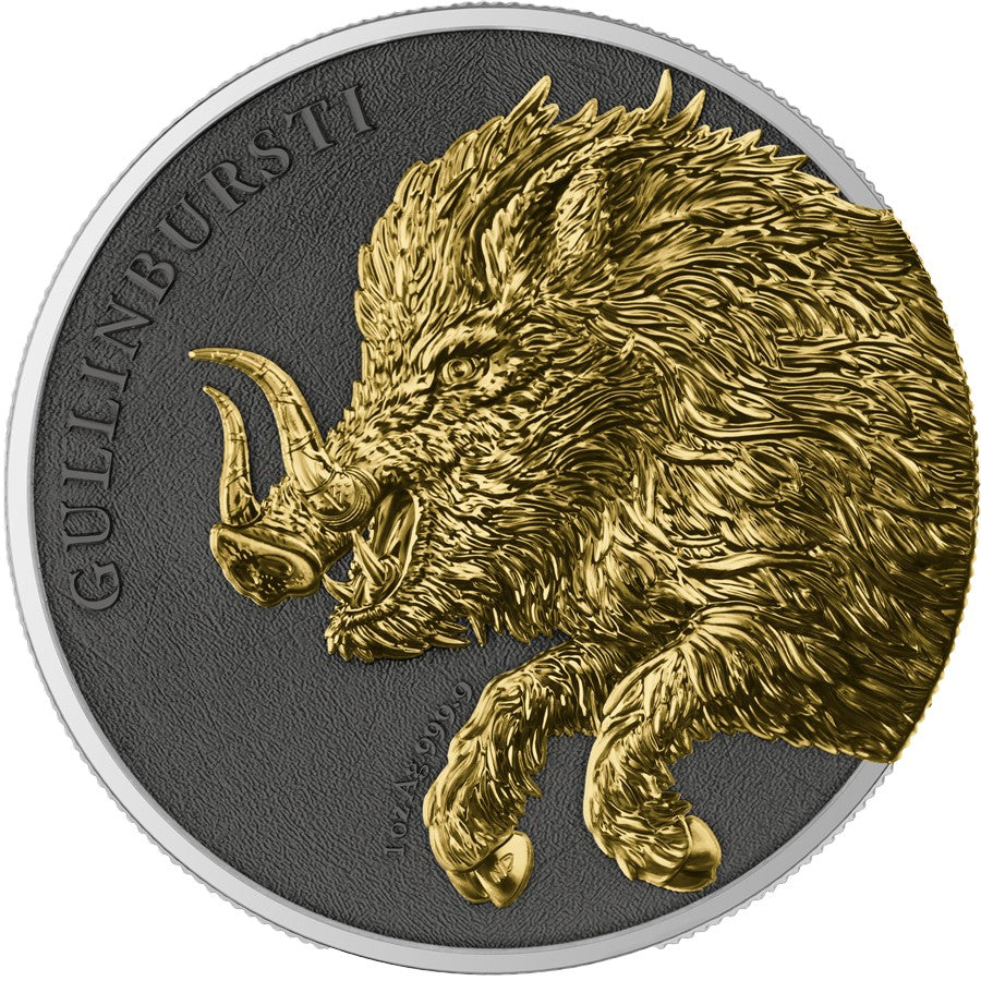 Germania Mint - Germania Beasts - Gullinbursti GEMINUS 2025 - 2 x 1 oz Silbermünze Ruthenium Gilded***