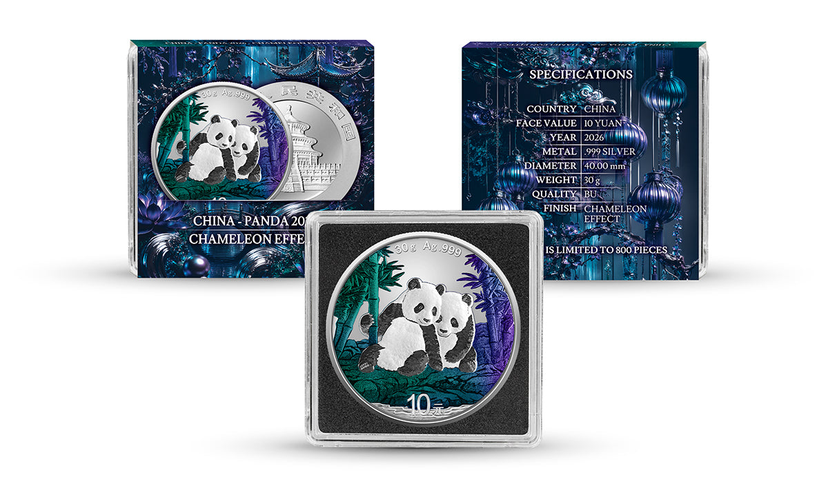 China Panda 2026 - Chamäleon Effekt - 30 Gramm Silbermünze Farbe