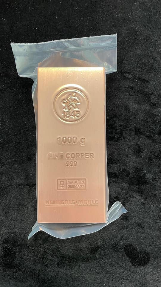 Heimerle+Meule 999 Kupferbarren 1 Kg 1000 Gramm Feinkupfer mit Zertifikat Copper