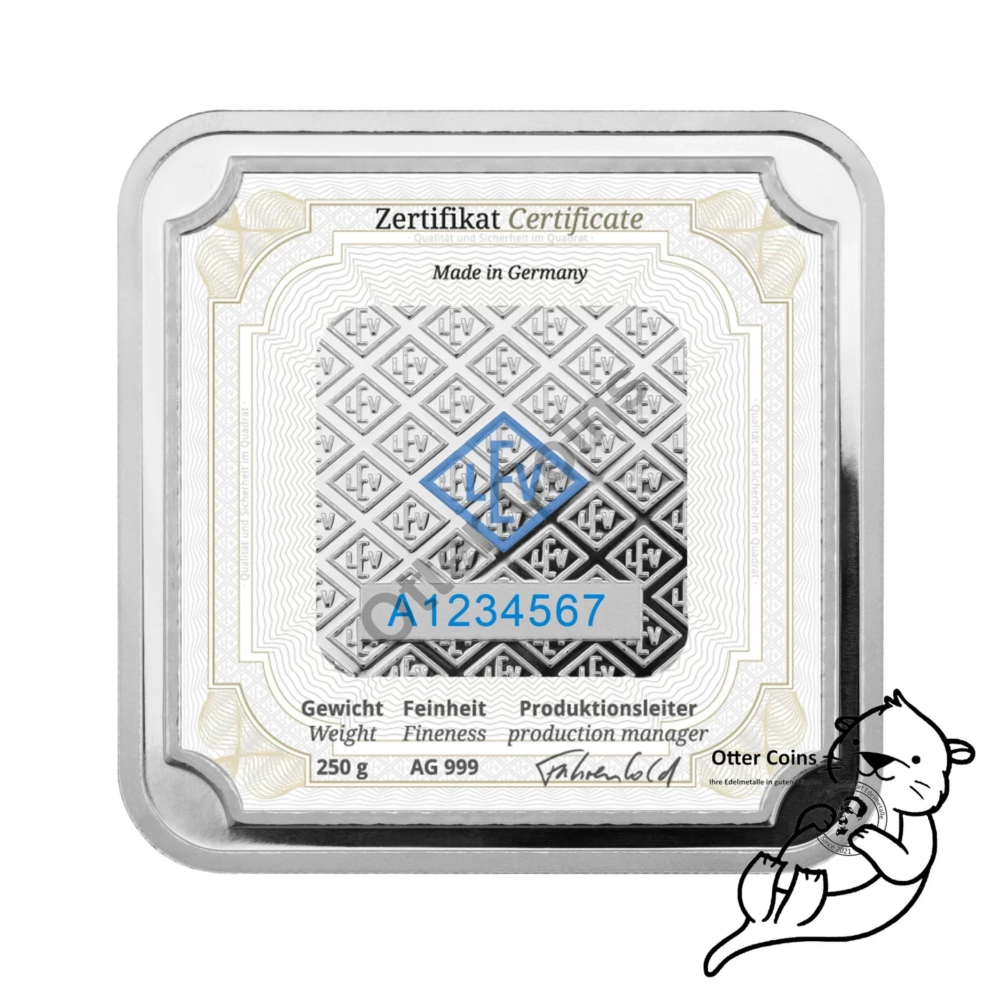 Silberbarren Geiger original - 250 g.999 quadratisch