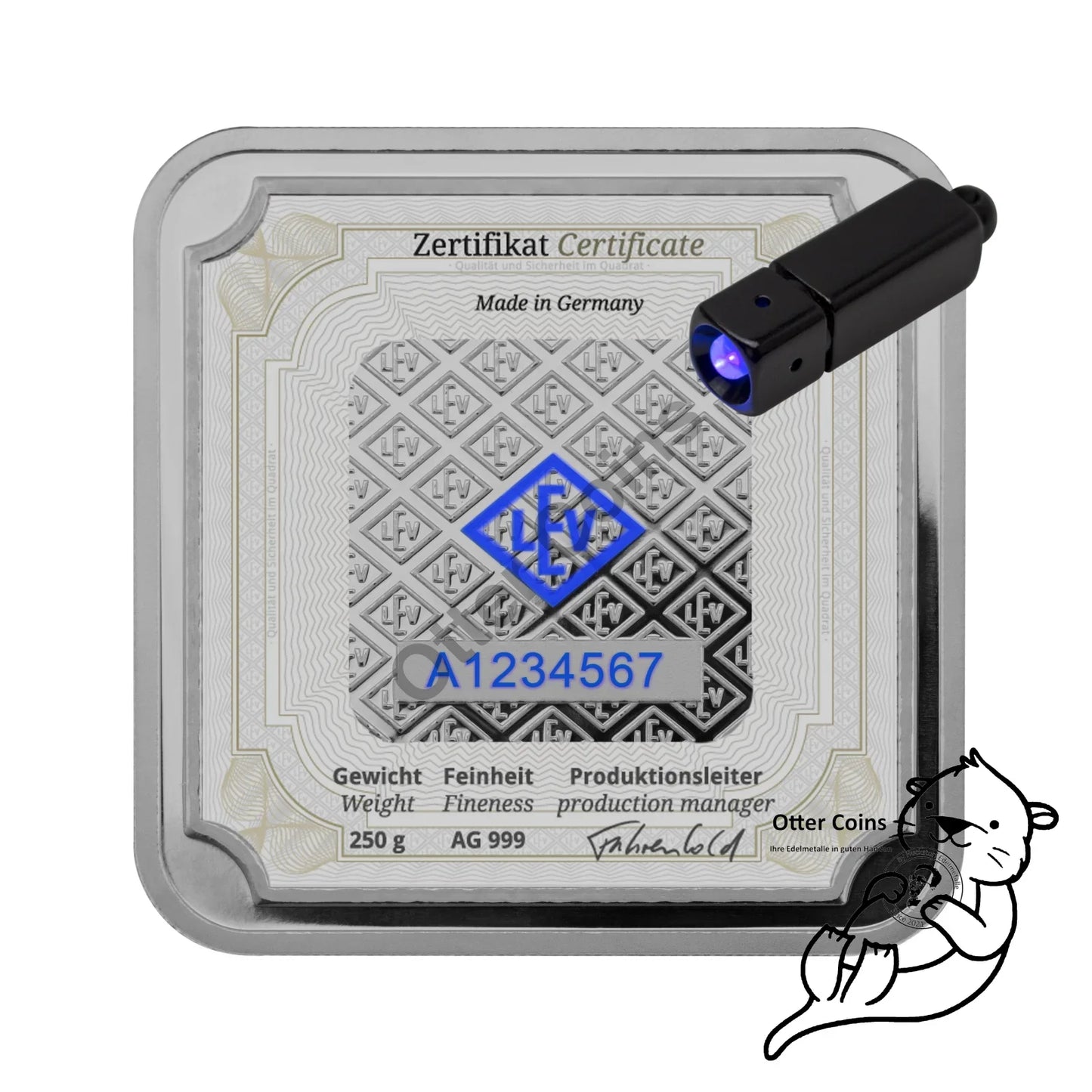 Silberbarren Geiger original - 250 g.999 quadratisch