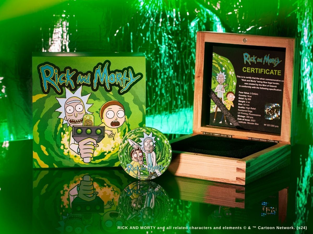 Rick and Morty – Niue- 2 oz Silbermünze 2023 - Antik Finish High Relief UV***
