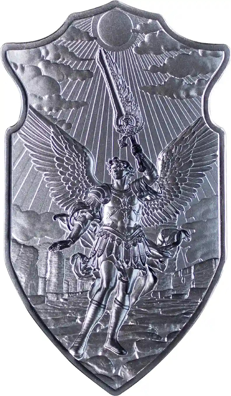 Erzengel Uriel Schild 2 oz Silber 2025 High Relief - Antik Finish