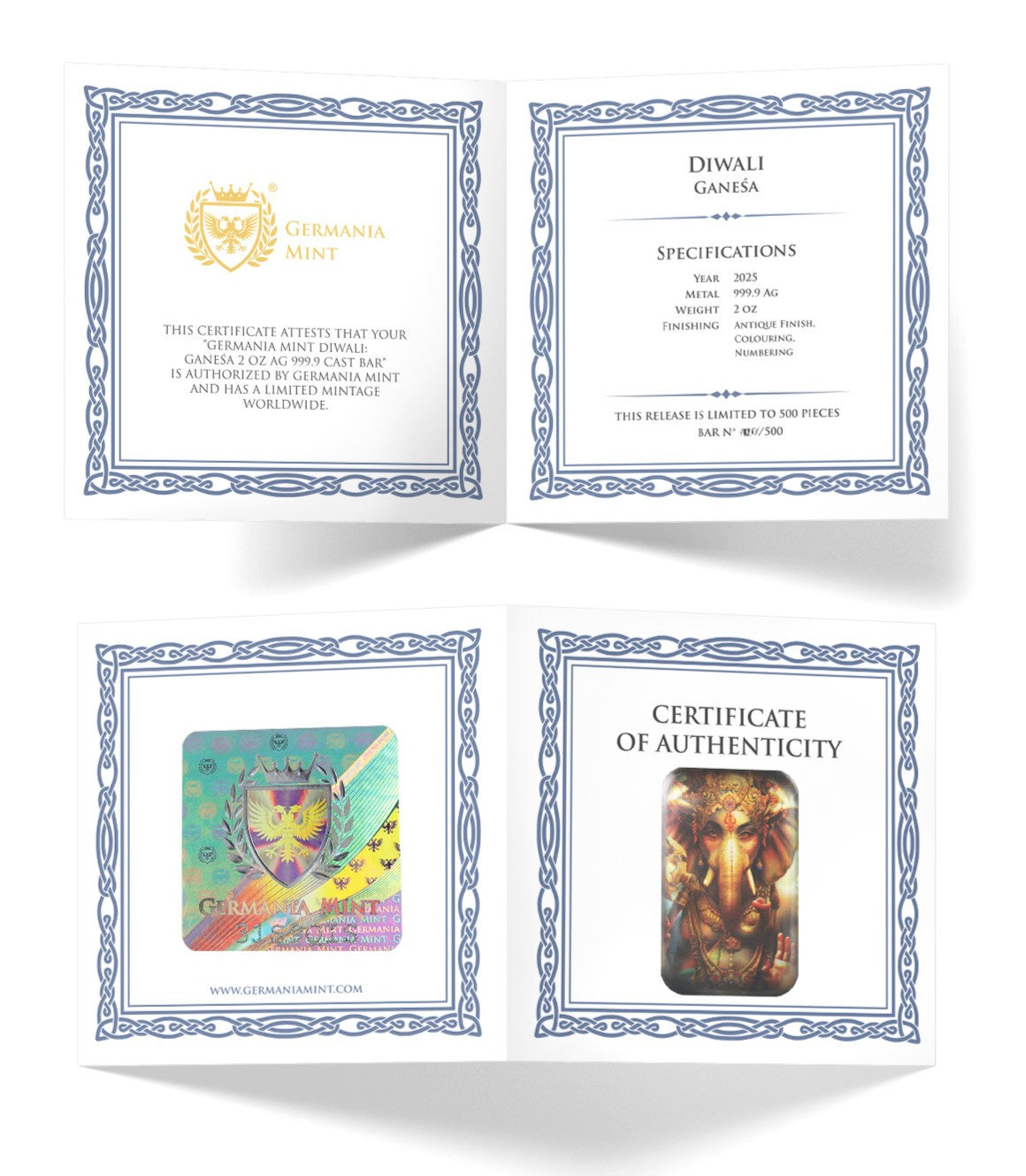 Germania Mint - Diwali - Ganesa - 2 oz Silberbarren Gussbarren