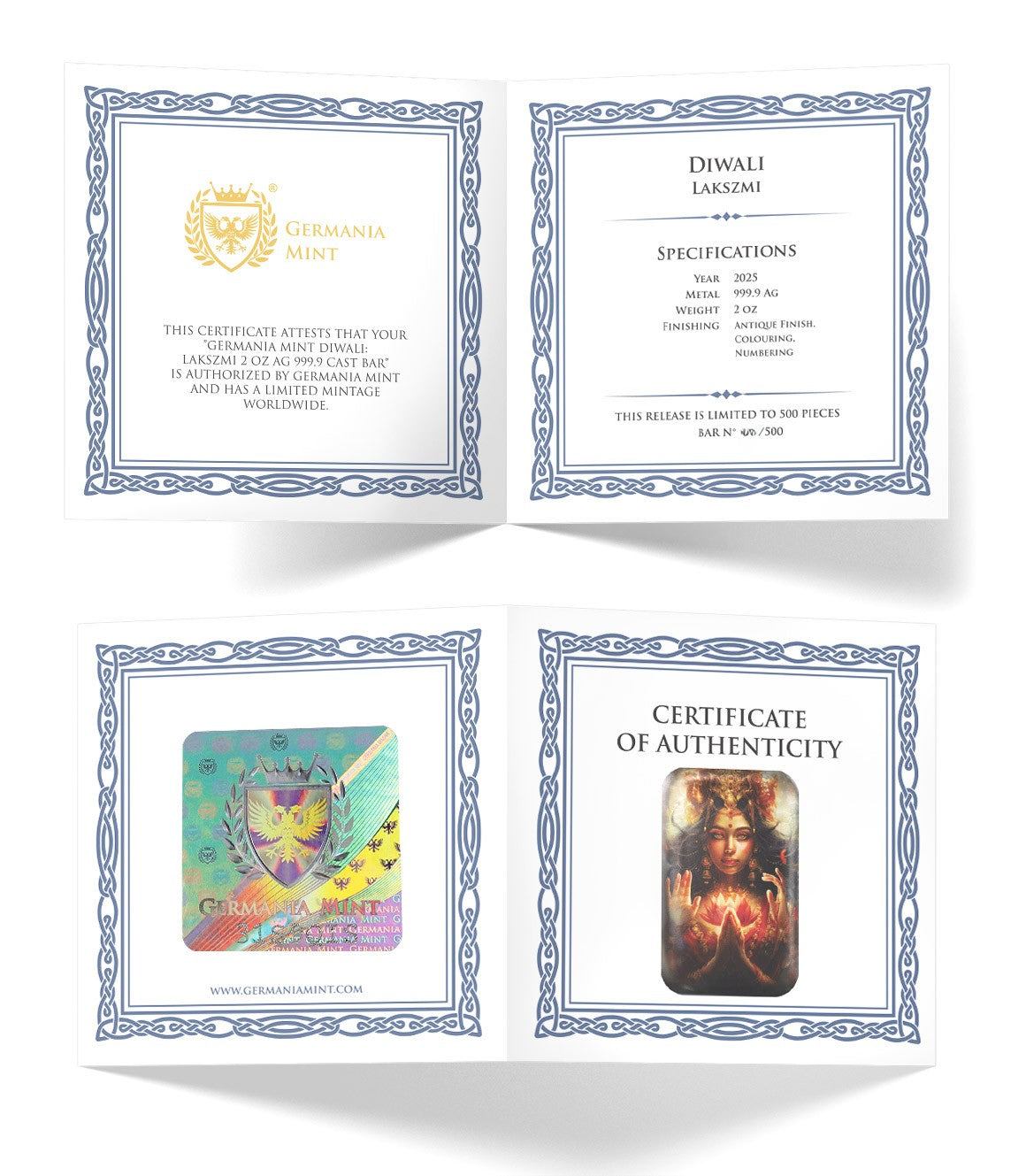 Germania Mint - Diwali - Lakszmi - 2 oz Silberbarren Gussbarren
