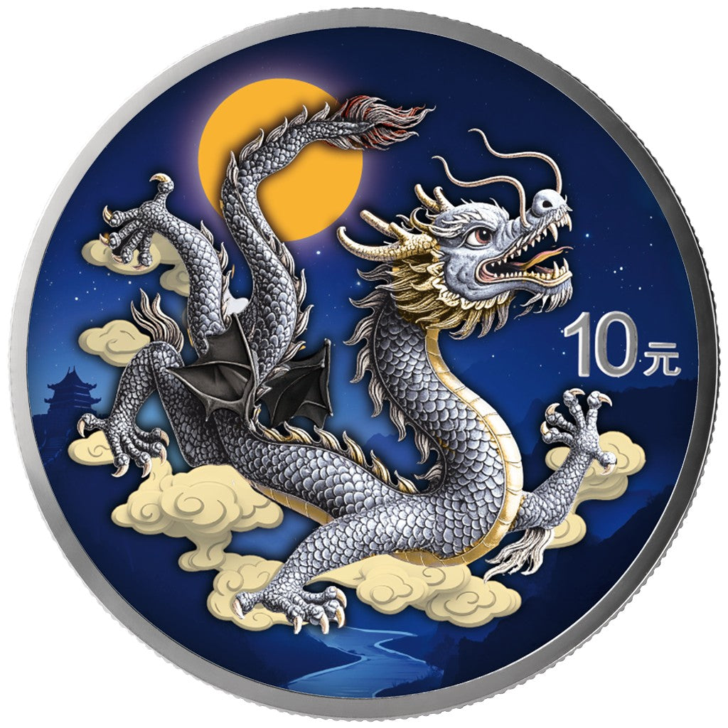 China Chinese Dragon 2025 - 2 x 1 oz Silbermünze - Night and Day - Nacht und Tag Set - 2 x 10 Yuan