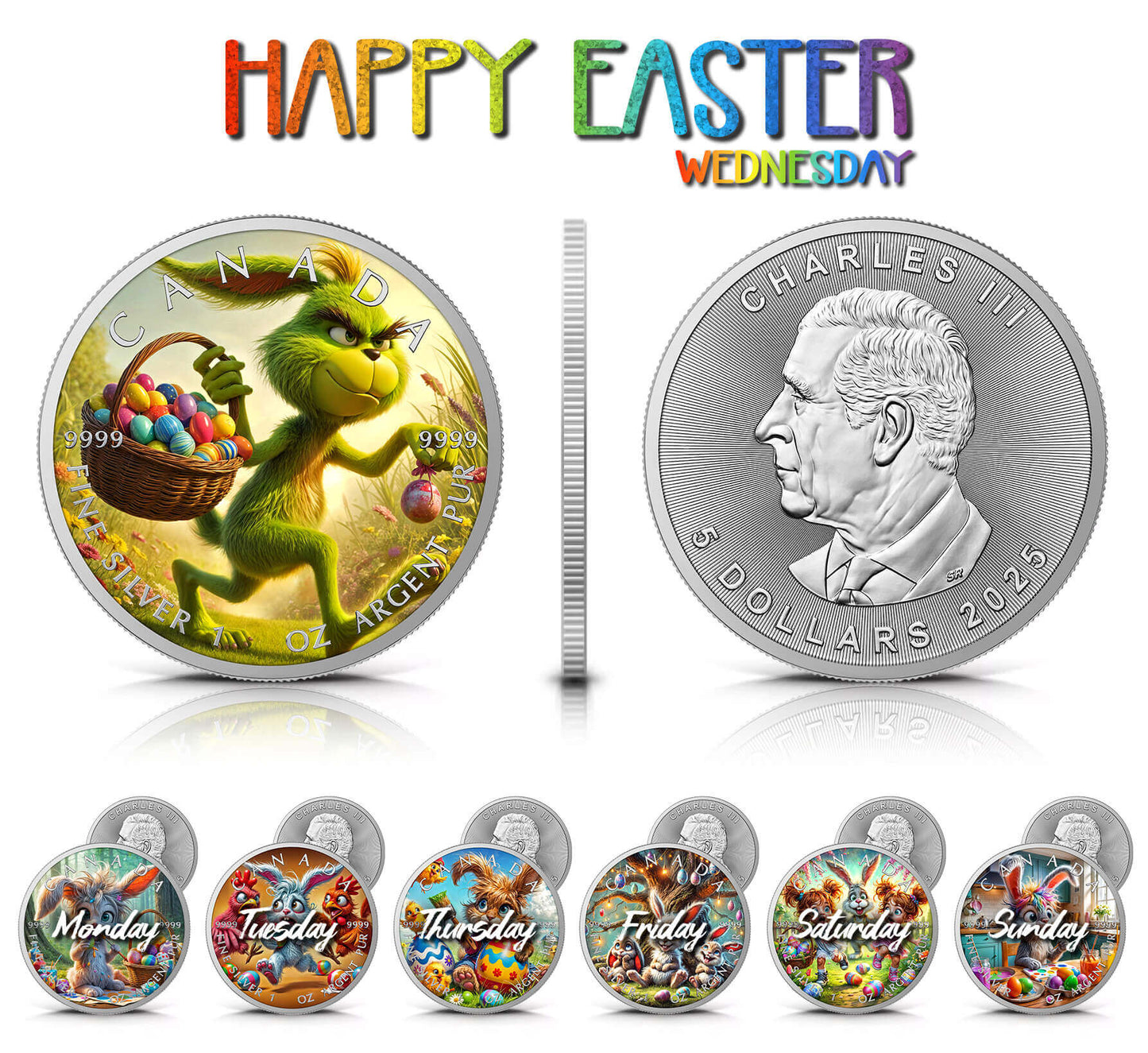 Maple Leaf 2025 - Frohe Ostern - (3) Mittwoch - 1 oz Silbermünze Farbe***