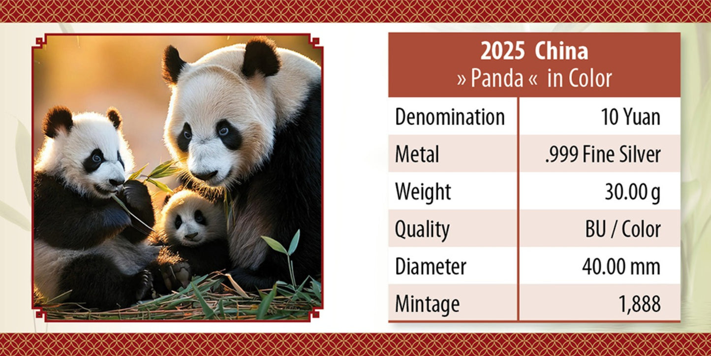 China Panda 2025 Farbe - 30 Gramm Silbermünze - 10 Yuan