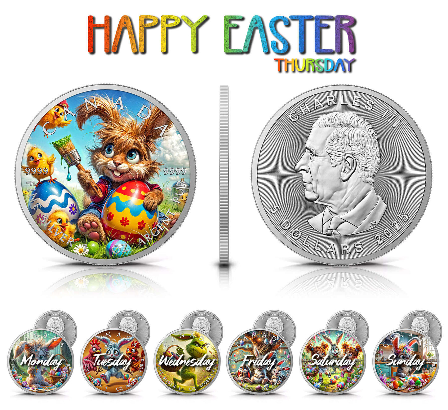 Maple Leaf 2025 - Frohe Ostern - (4) Donnerstag - 1 oz Silbermünze Farbe***