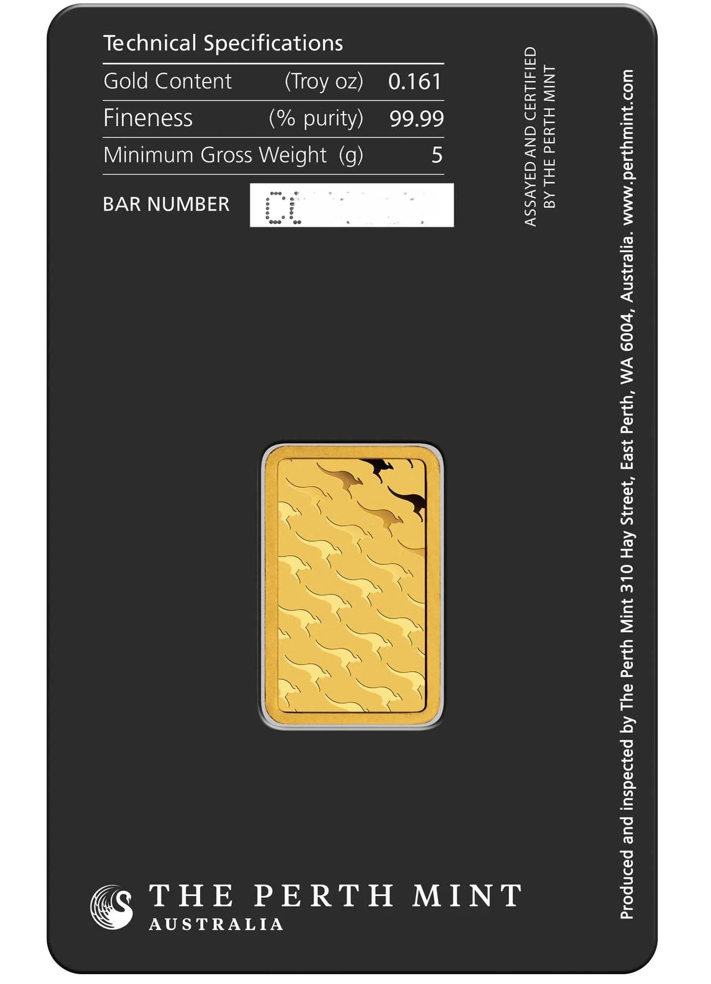 Goldbarren 5 Gramm Perth Mint Känguru Australien 999.9 in Blister Gold Barren**