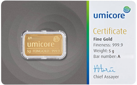 Goldbarren 5 Gramm Umicore Goldbarren 999.9 Gold**
