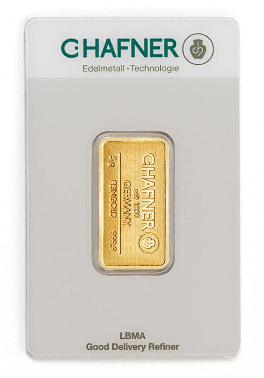Goldbarren 5 Gramm C. Hafner Gold Feingold 999.9 im Blister mit Zertifikat**