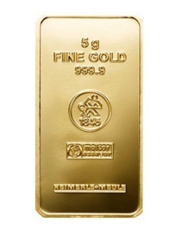 Goldbarren 5 Gramm Heimerle & Meule 999.9 Feingold Gold mit Box**