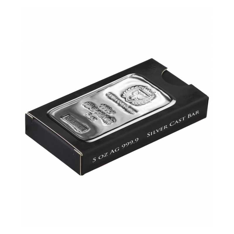 Silberbarren Gussbarren 5 oz Germania Mint 999.9 Silber (Kopie)