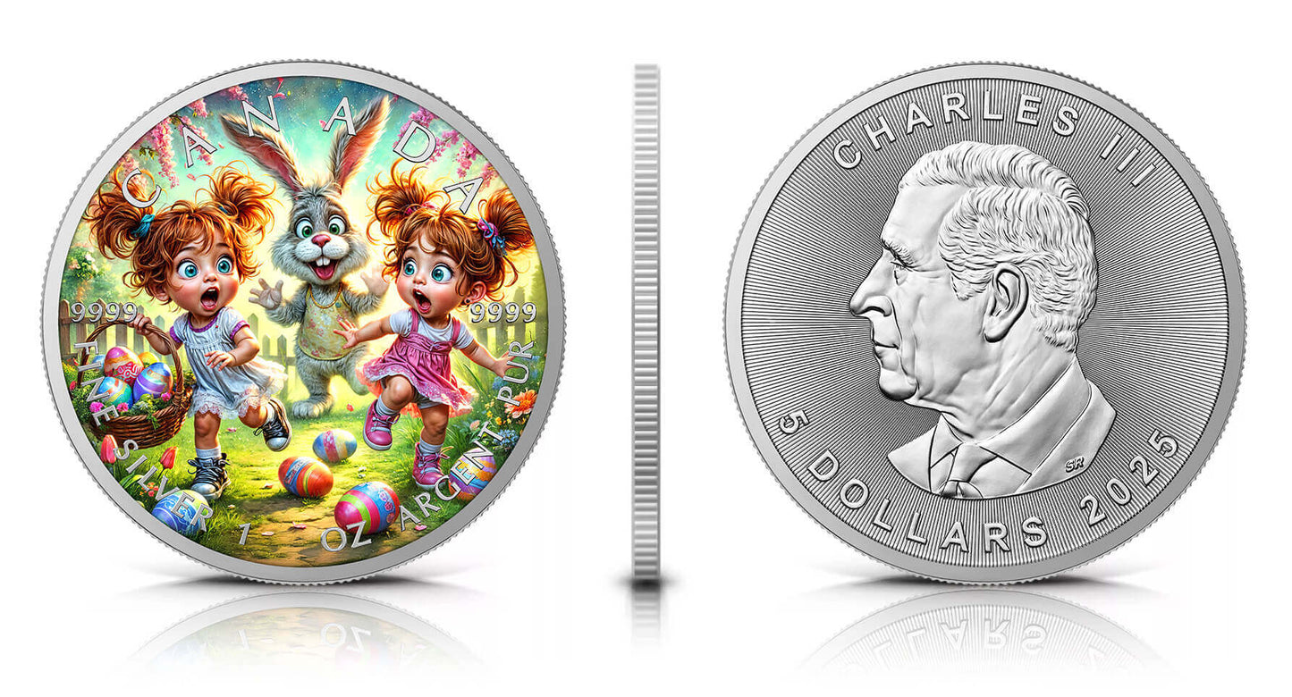 Maple Leaf 2025 - Frohe Ostern - (6) Samstag - 1 oz Silbermünze Farbe***
