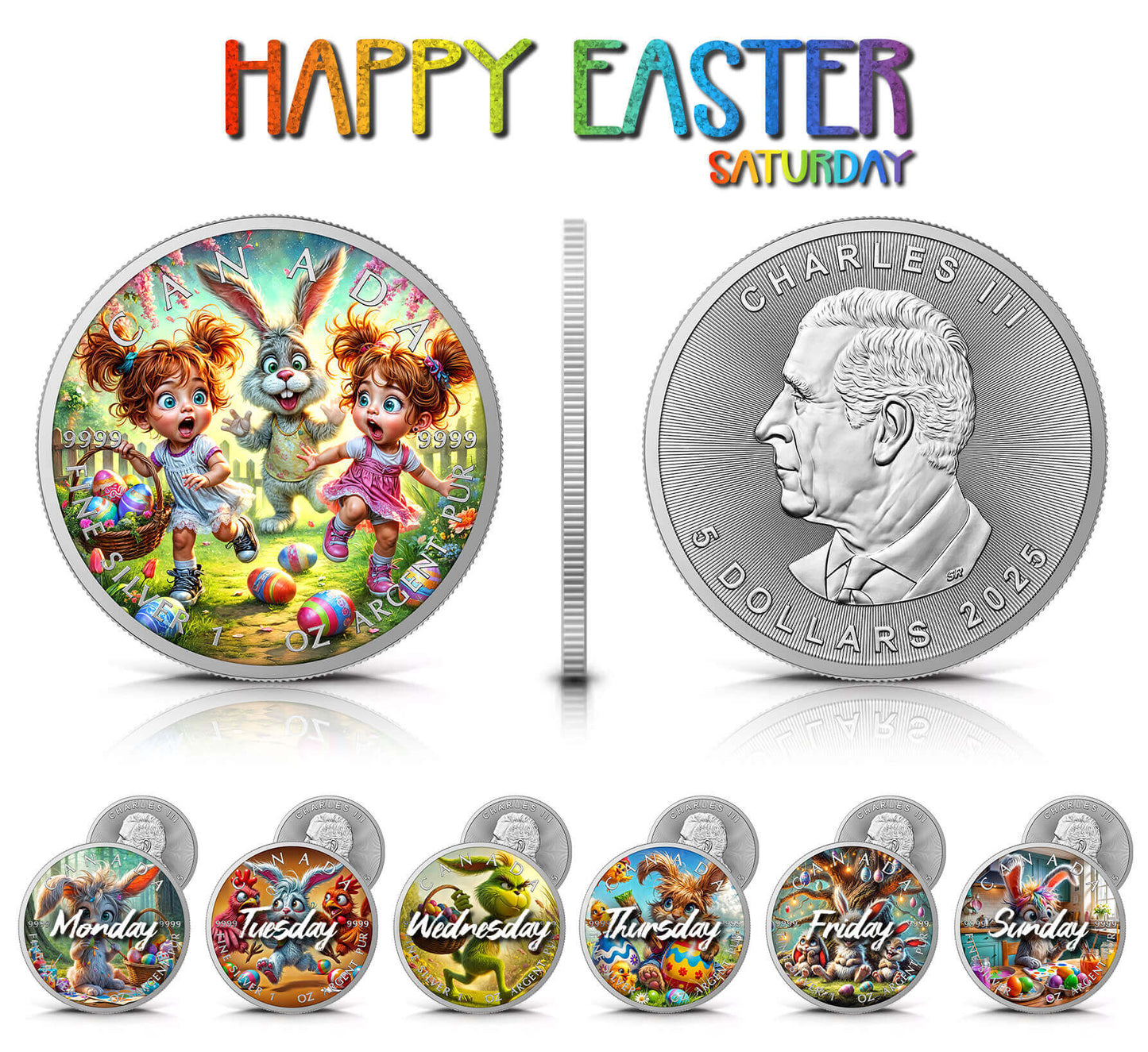 Maple Leaf 2025 - Frohe Ostern - (6) Samstag - 1 oz Silbermünze Farbe***