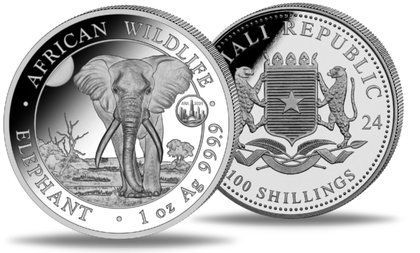 Somalia Elefant, 1 Oz Silbermünze Ana Chicago Privy, 2024