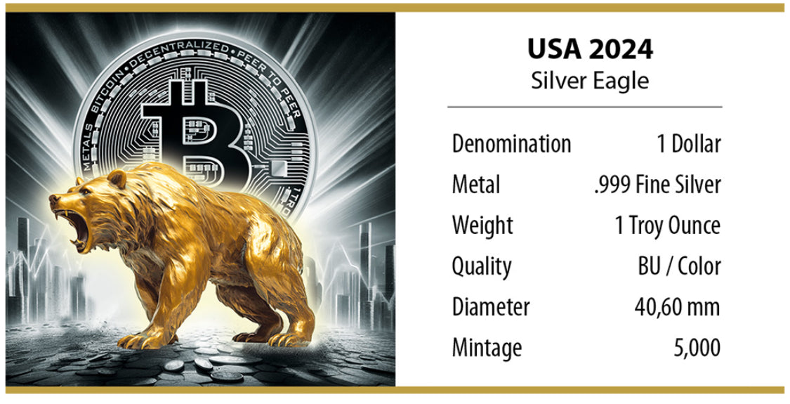 American Silver Eagle - Bitcoin - Bär - Bear - 1 oz Silbermünze 2024
