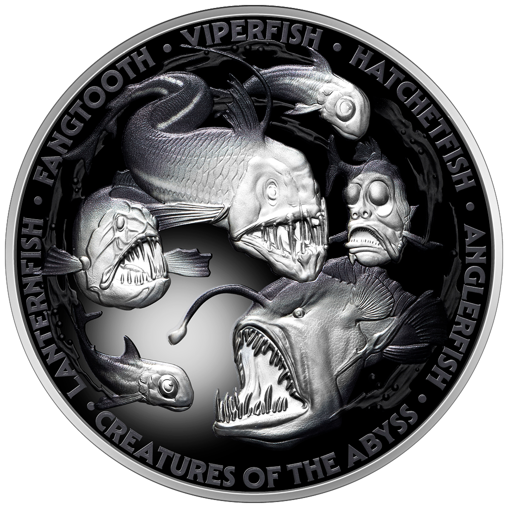 Niue 5oz Creatures of the Abyss 2024 Proof Farbe in Holzetui