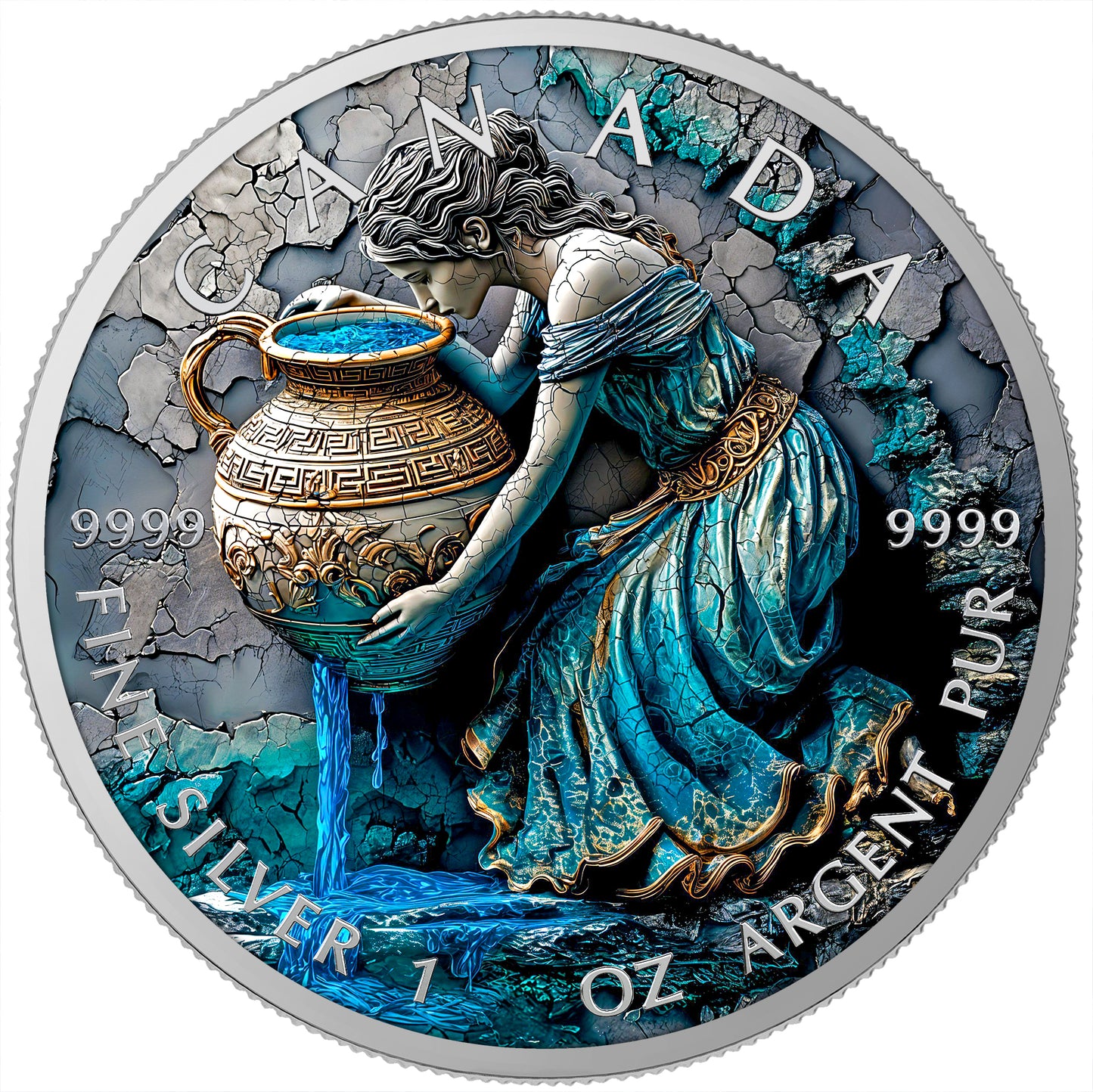 Canada 2025 - Aquarius - Stone Zodiac - 1 oz Silbermünze Farbe***