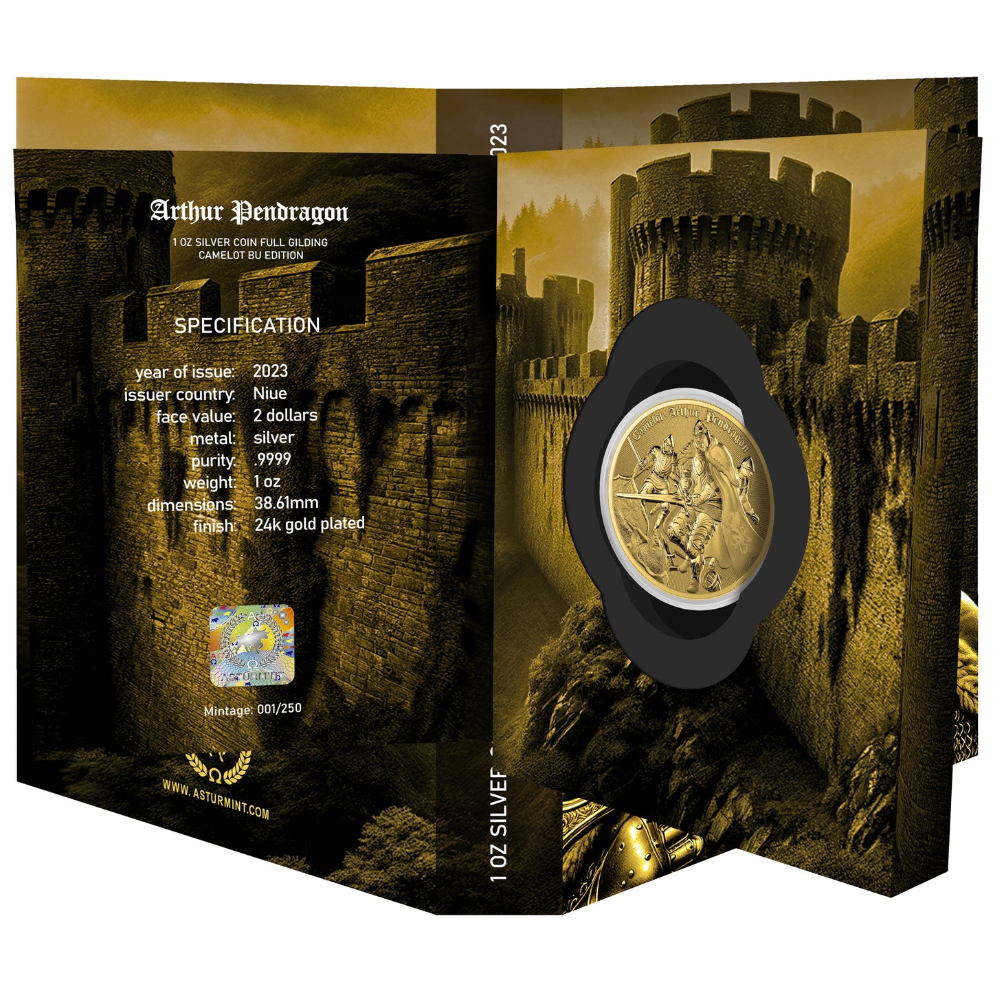 Camelot Arthur Pendragon 1 oz 2023 Niue Silber full gilding
