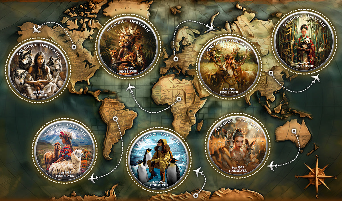 Fiji One Earth - Kontinente - Australien - 1 oz Silbermünze 2022 Color UV