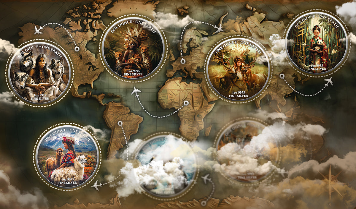 Fiji One Earth - Kontinente - Europa - 1 oz Silbermünze 2022 Color UV