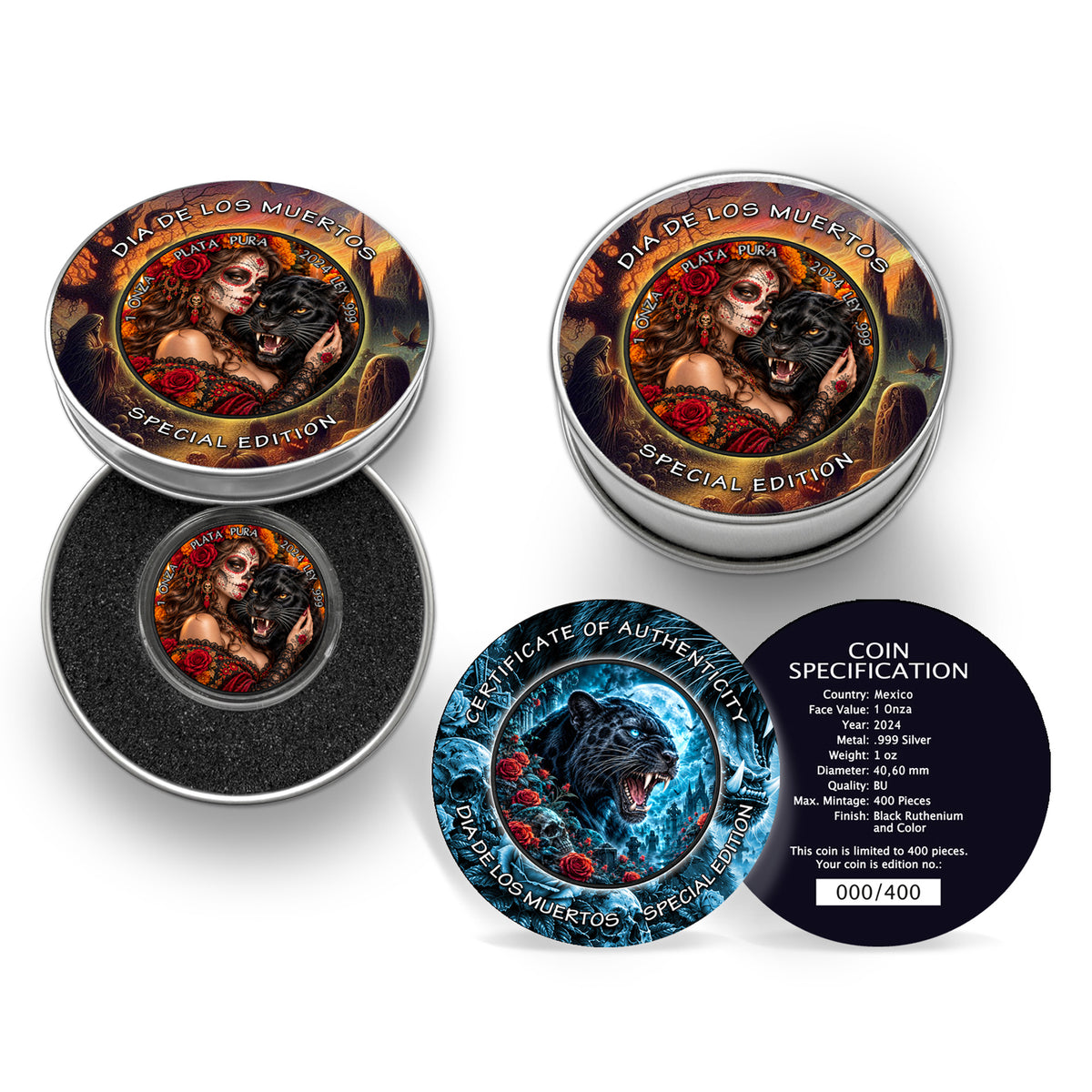 Dia de los Muertos - Special Edition - Mexico Libertad 2024 - 1 oz Silbermünze Ruthenium - Farbe