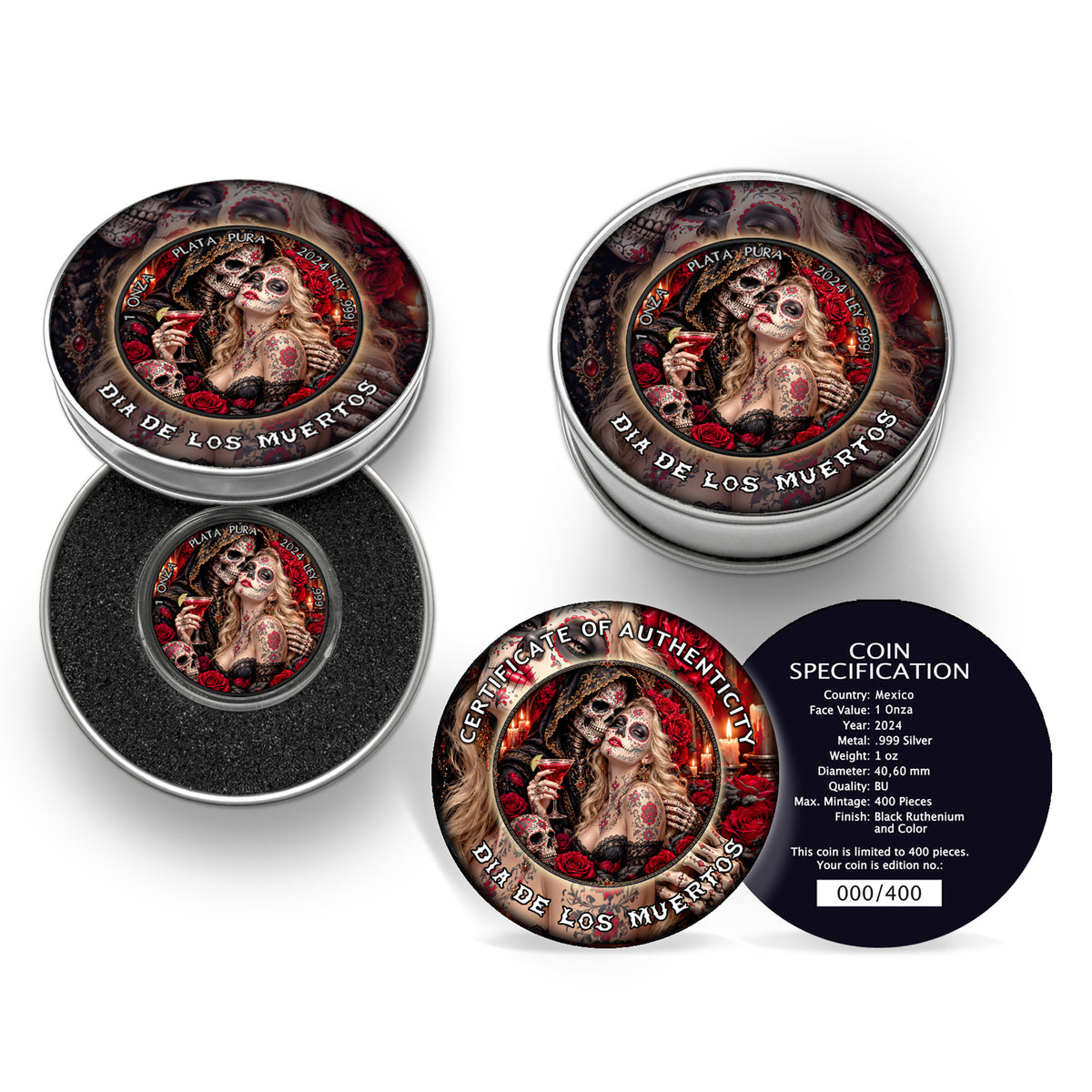 Dia de los Muertos VIII - Mexico Libertad 2024 - 1 oz Silbermünze Ruthenium - Farbe