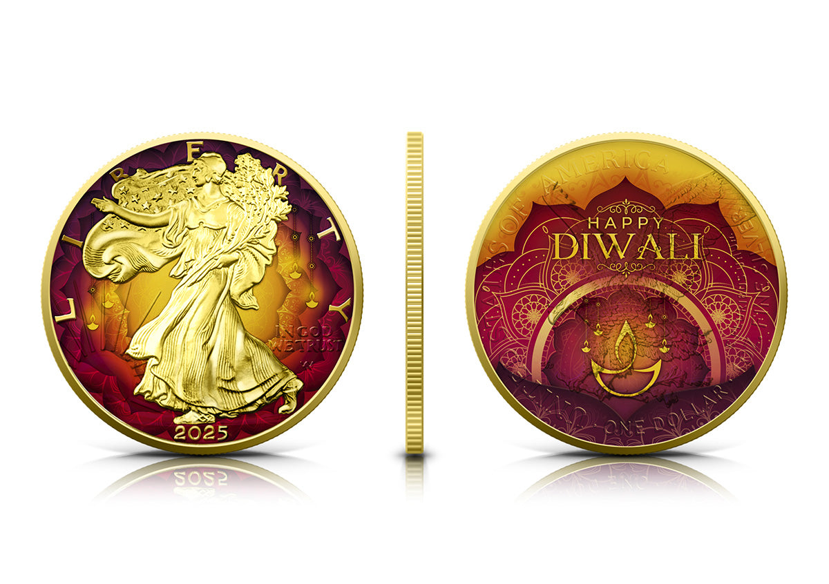 American Eagle 2025 - Diwali - 1 oz Silbermünze Farbe teilvergoldet ***