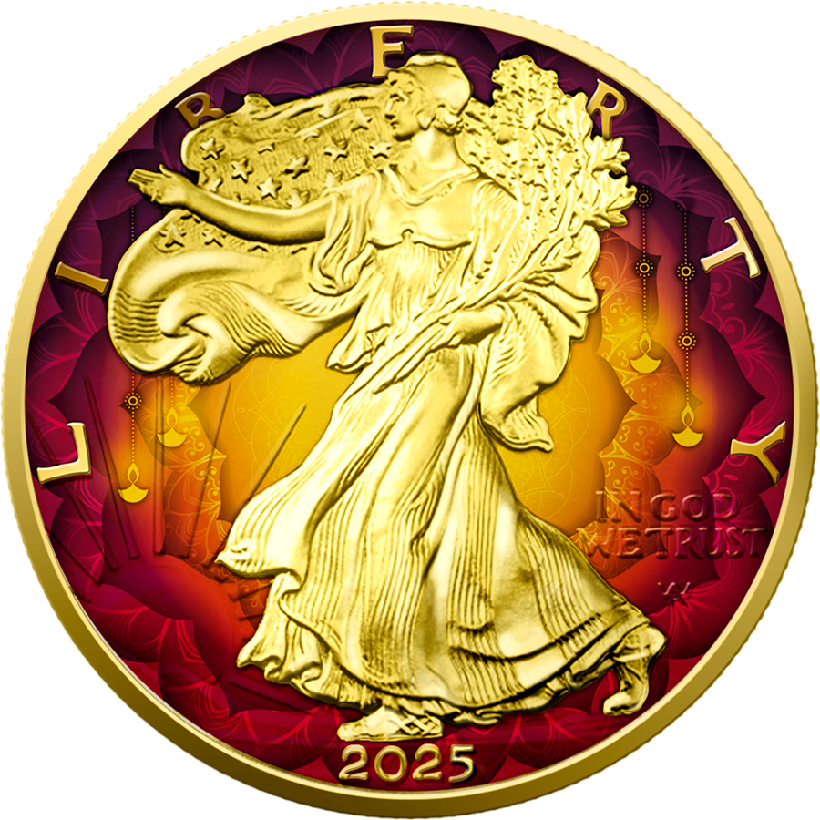 American Eagle 2025 - Diwali - 1 oz Silbermünze Farbe teilvergoldet ***