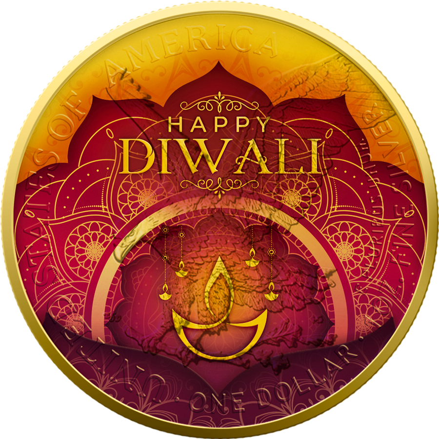 American Eagle 2025 - Diwali - 1 oz Silbermünze Farbe teilvergoldet ***