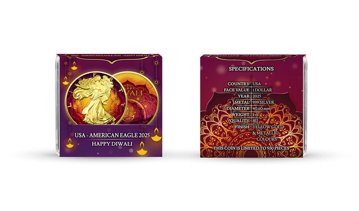 American Eagle 2025 - Diwali - 1 oz Silbermünze Farbe teilvergoldet ***