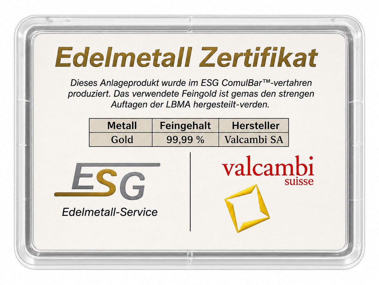 Valcambi 1 Gramm Goldbarren in Motivbox Au International Gold Barren 999**
